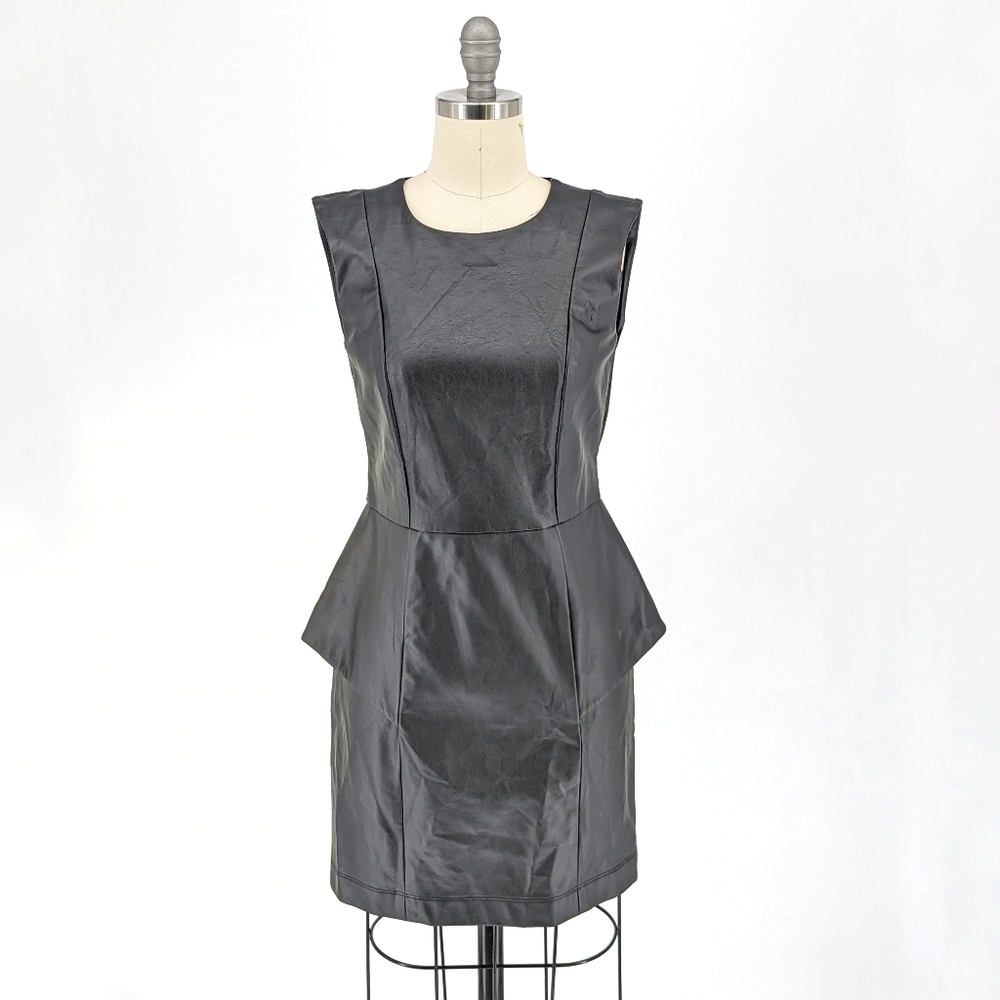 BCBGeneration Faux Leather Dress Black 4 peplum party cocktail punk goth rock